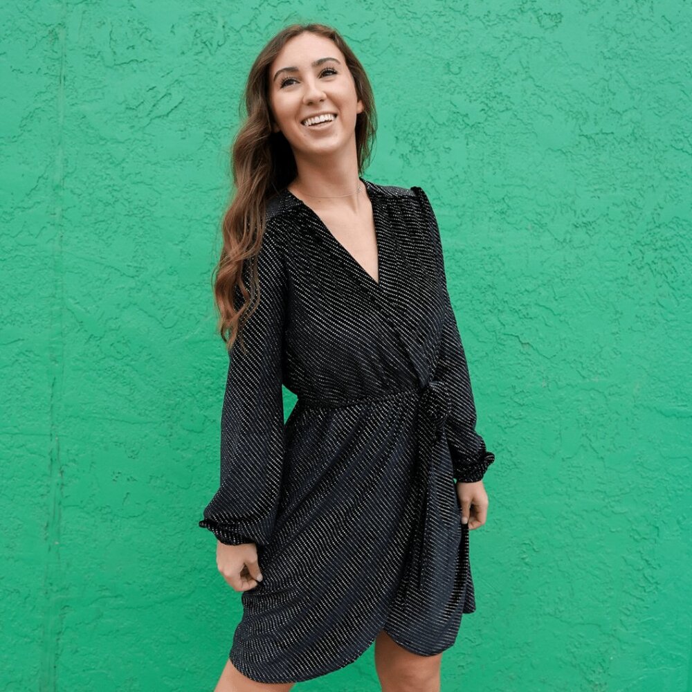 NWT - Black Glitter Velvet Wrap Party Dress